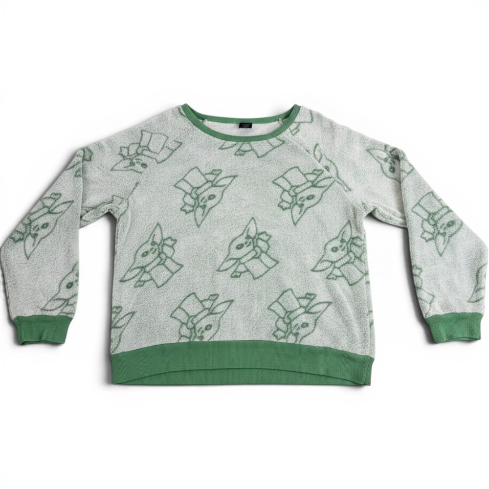 Star Wars Grogu Baby Yoda Fleece Sweatshirt Green All Over Print Large